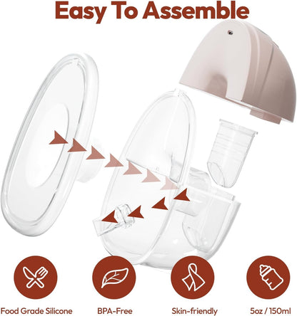 NCVI Hands Free Breast Pump 8131, Wearable Breastfeeding Pump with 4 Modes & 9 Levels, Portable Rechargeable Milk Pump with LED Display, Low Noise & Discreet, 19/21/24 mm Flanges, 2 Pack Pink