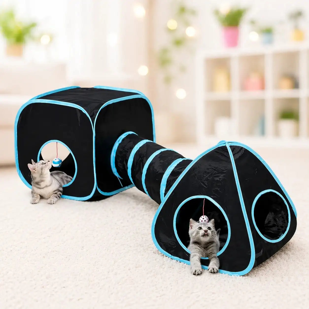 Pawaboo Interactive Cat Toy – 3 Way Rainbow Tunnel with Electronic Running Mouse & Automatic Teaser