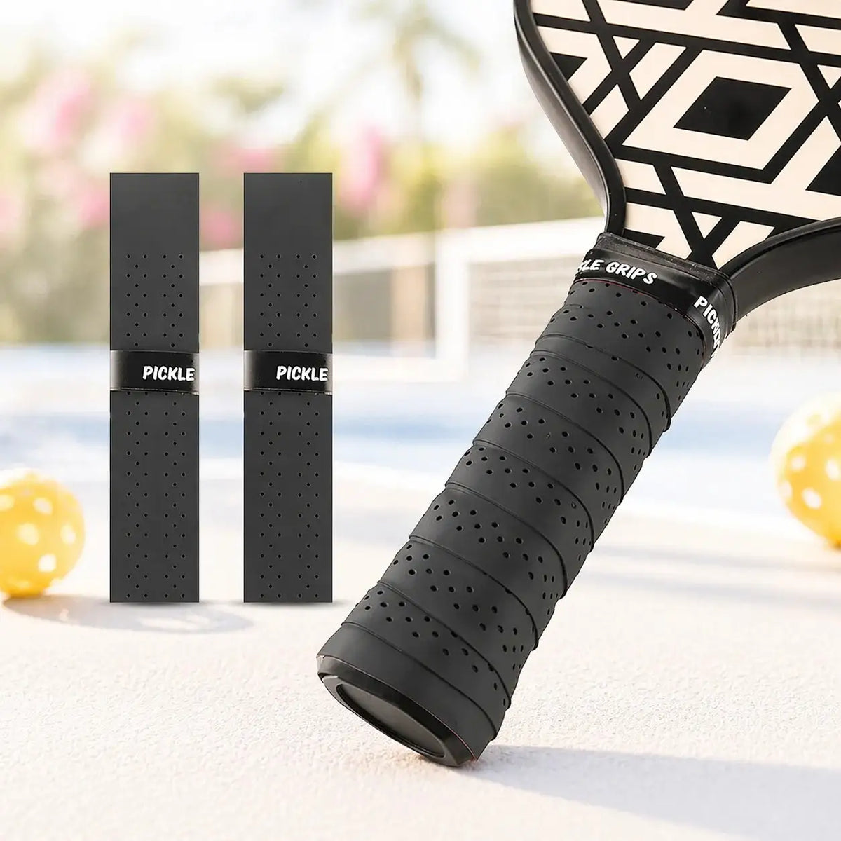 A neatly rolled Pickleball Grip Tape featuring a textured anti-slip surface for sports paddles.