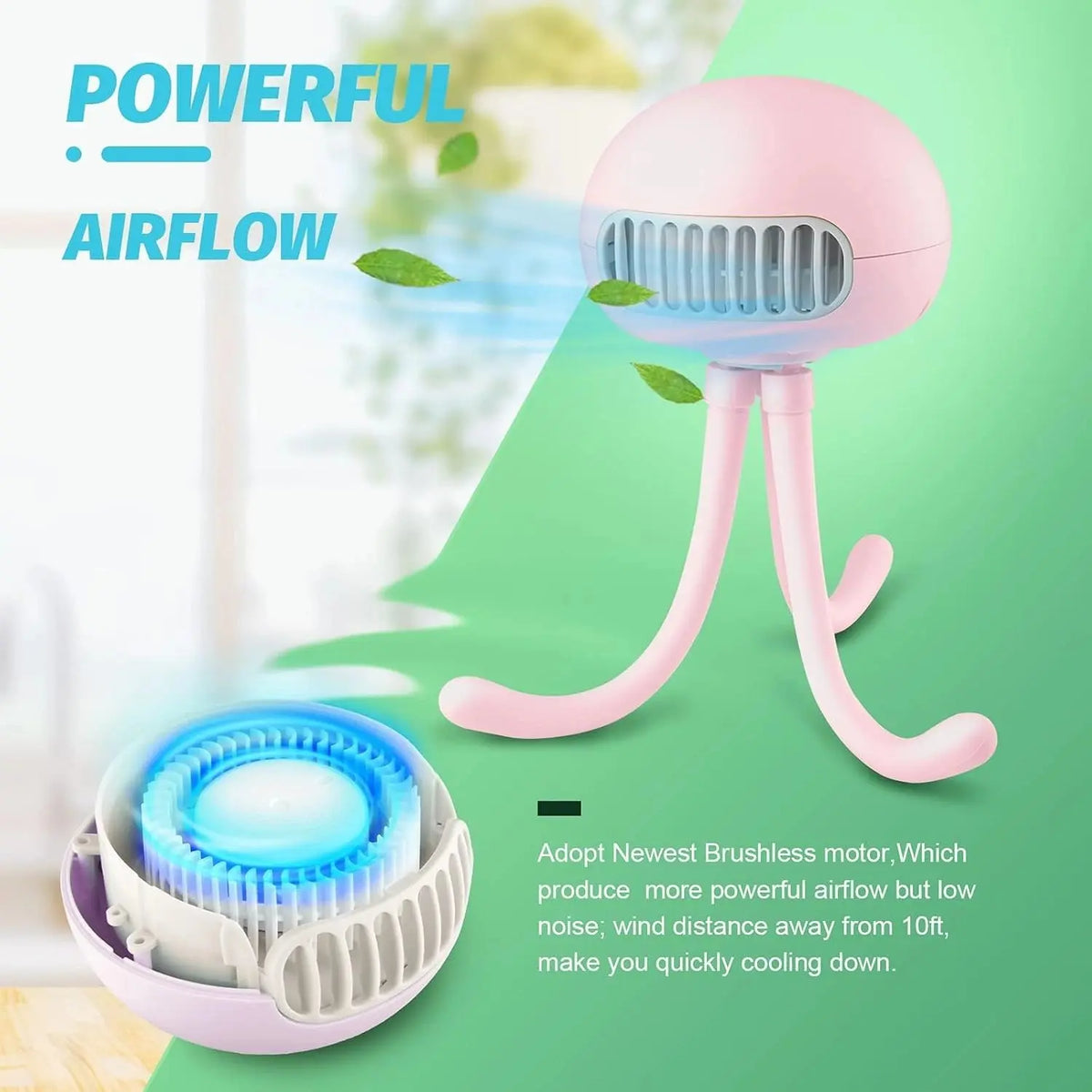Portable Stroller Fan – Bladeless Flexible Tripod Fan with 3 Speeds