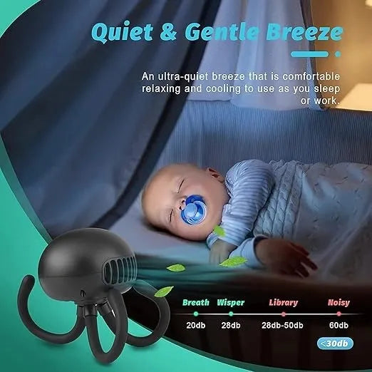 Portable Stroller Fan – Bladeless Flexible Tripod Fan with 3 Speeds