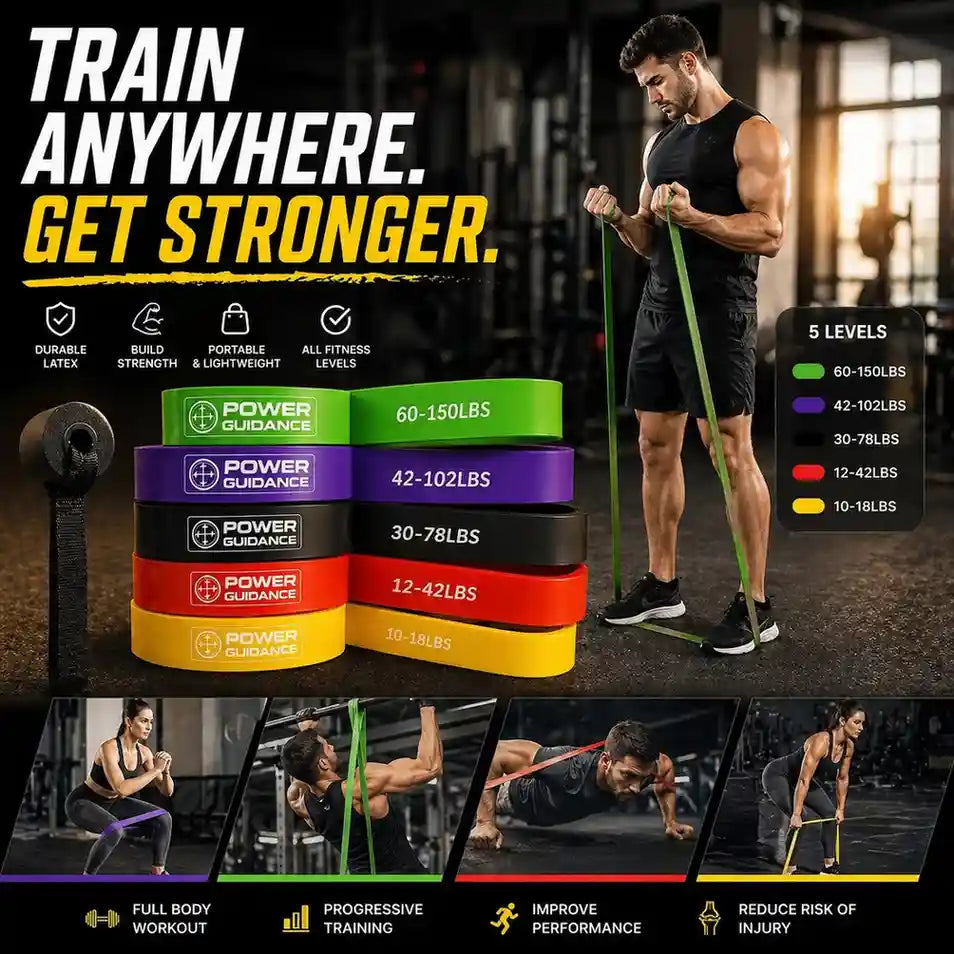 Resistance Bands Set – Pull Up Assist, Strength Training & Full Body Workout Bands (5 Levels)