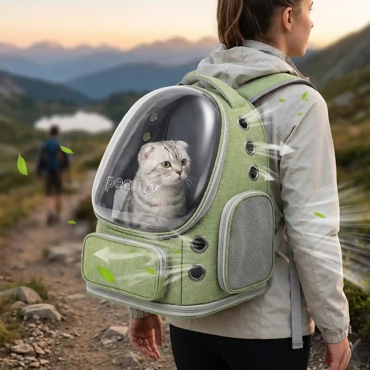 A square cat backpack carrier designed for secure pet transport