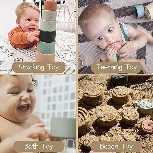 Stacking Baby Toys – Montessori Sensory Silicone Stacking Balls & Cups for 6-18 Months