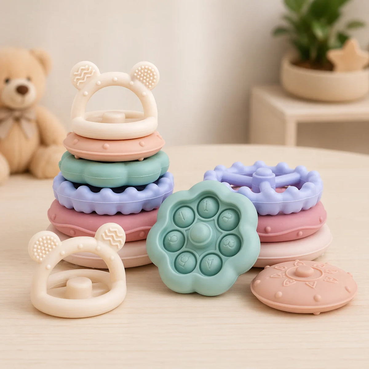 Stacking Baby Toys – Montessori Sensory Silicone Stacking Balls & Cups for 6-18 Months