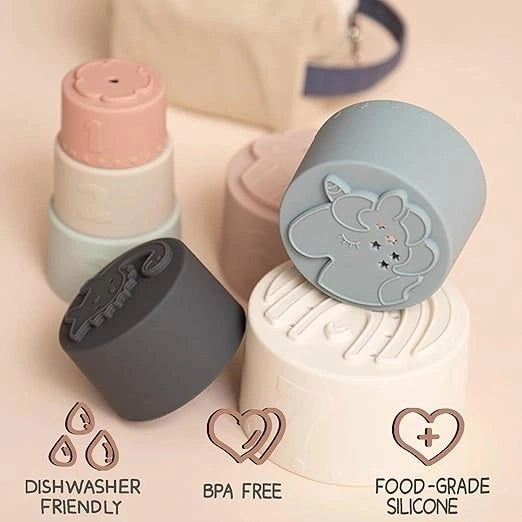Stacking Baby Toys – Montessori Sensory Silicone Stacking Balls & Cups for 6-18 Months