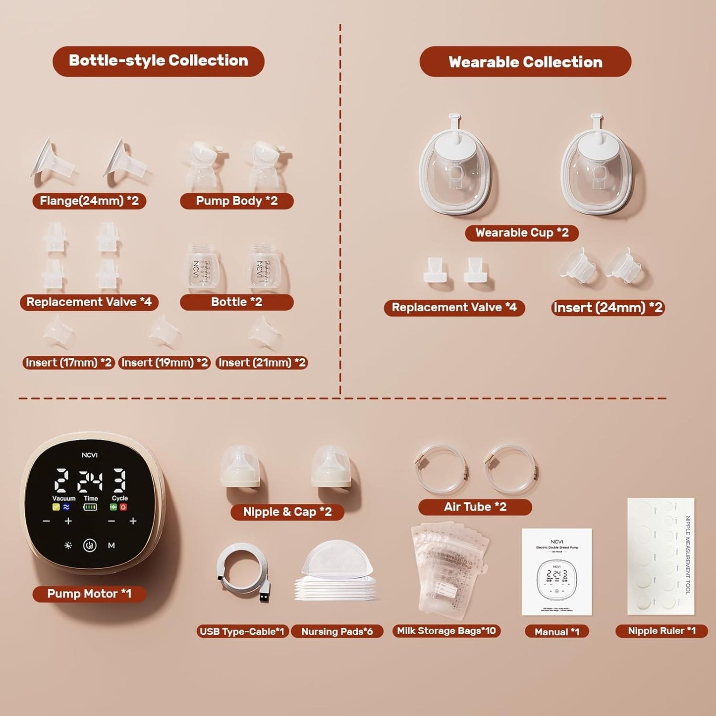 NCVI 2-in-1 Electric Breast Pump with Wearable Cups, Spa-Like Comfort with VibeRelief Massage Micro-Vibration, Hospital-Grade Suction, Pain Relief & Fully Customizable Portable Breastfeeding Pump